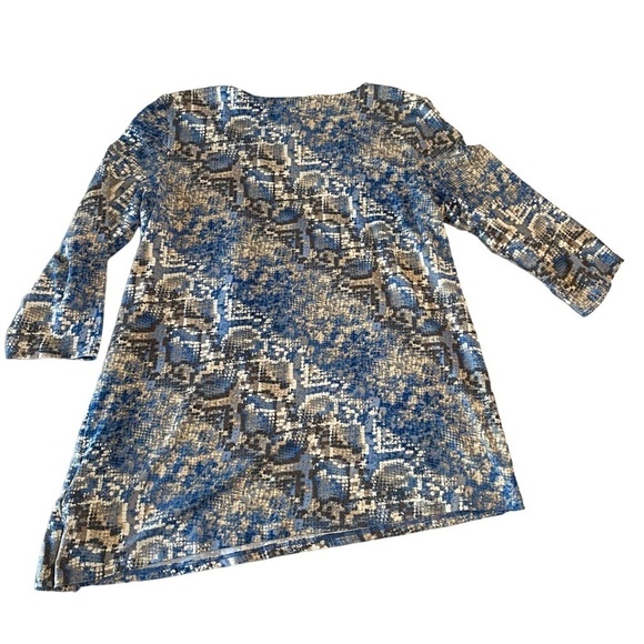 RUBY Rd Petite Small Business Casual Top Blue Brown Cream - Picture 2 of 9